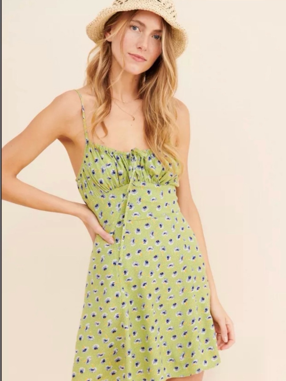 Urban Outfitters Lime Green Floral Tie-Front Mini Dress